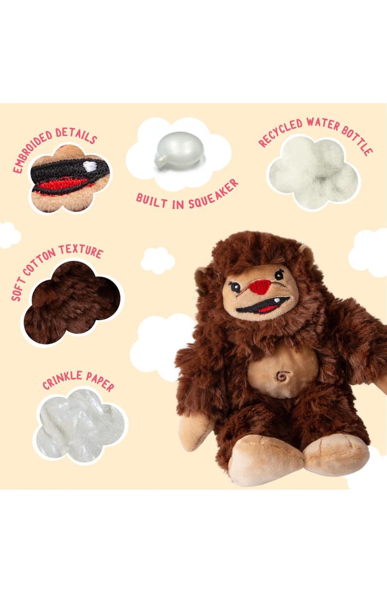 SnugArooz Young Billy the Big Foot, Plush Dog Toy, Squeaks & Crinkles, Alternate, color, Brown