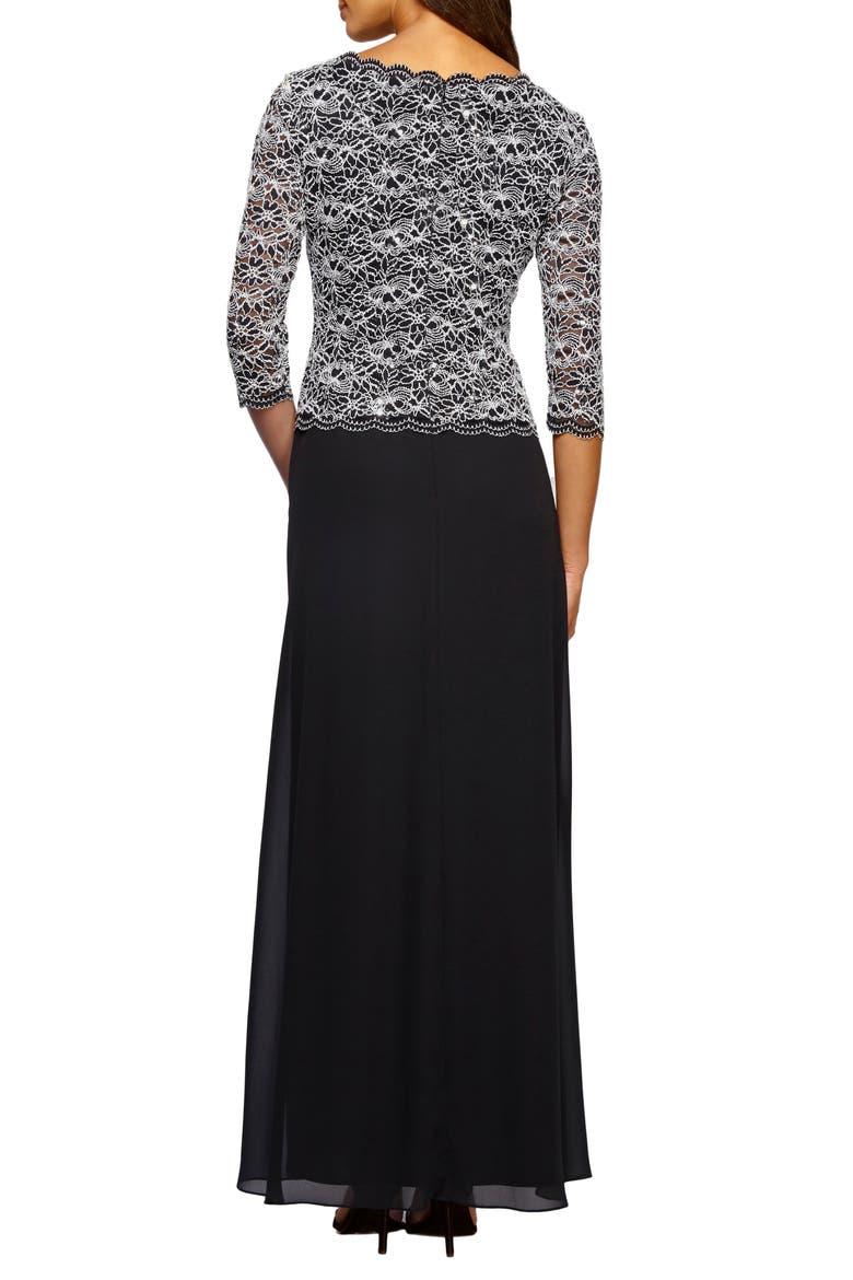 Mock Two-Piece A-Line Gown, Alternate, color, BLACK/ WHITE