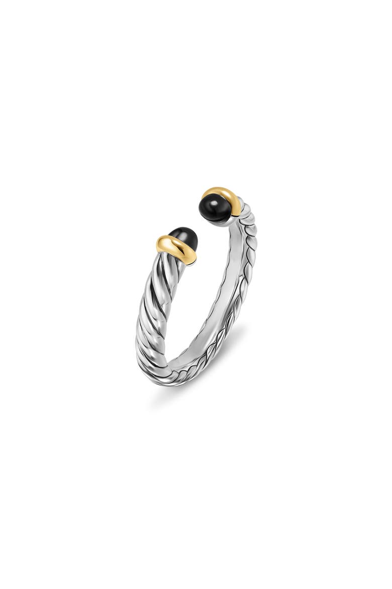 Petite Cable Open Ring in Sterling Silver with 14K Yellow Gold, 3.4mm, Alternate, color, BLACK ONYX