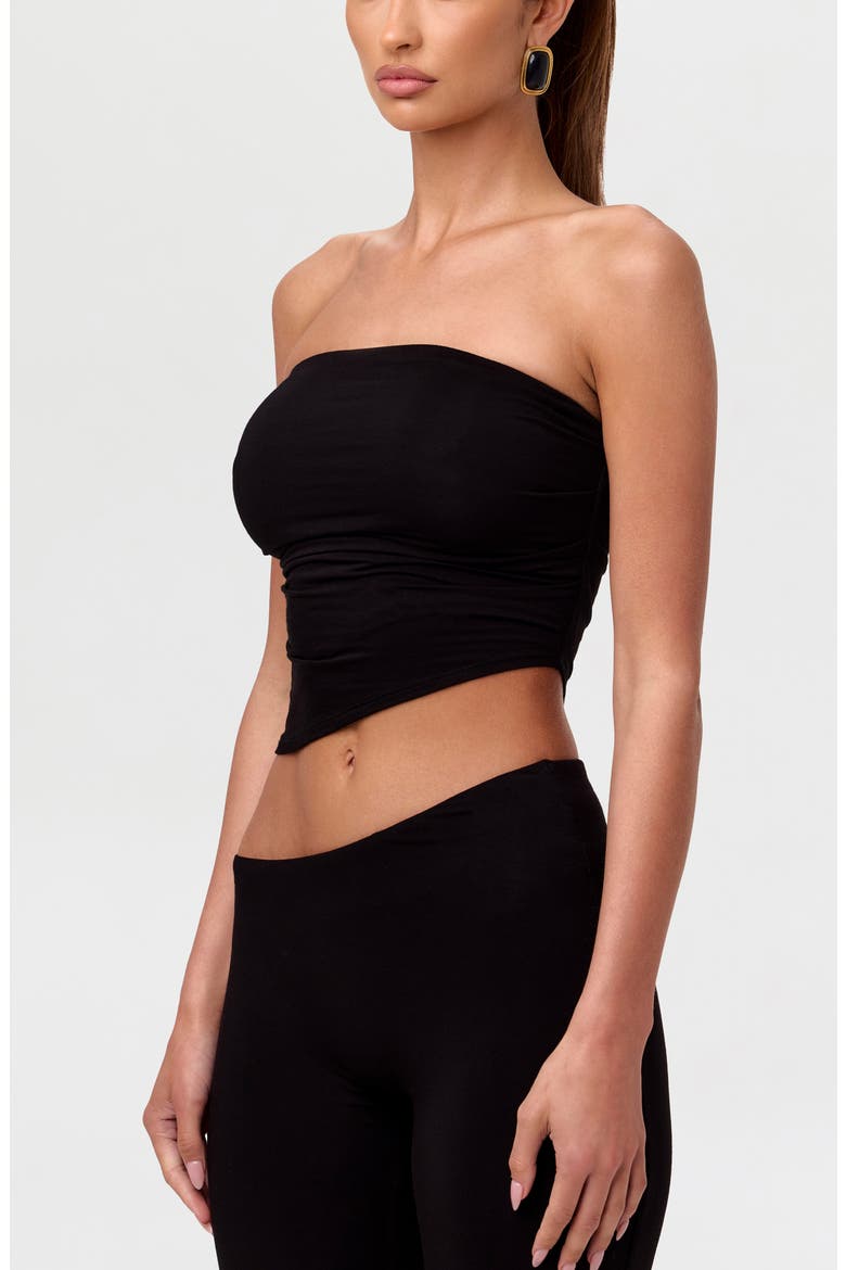 Strapless Asymmetric Hem Tube Top, Alternate, color, BLACK