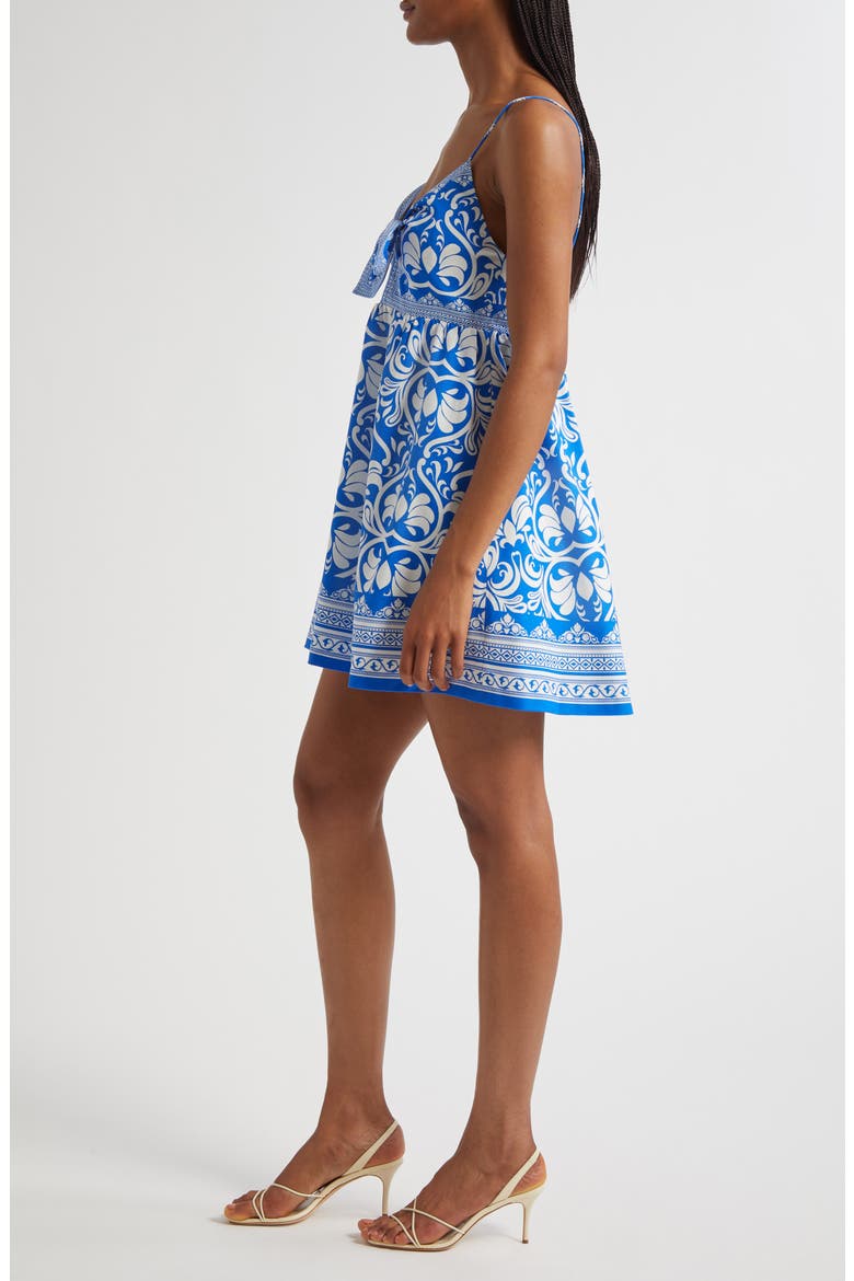 Melvina Bow Detail Mixed Print Linen Blend Minidress, Alternate, color, SOIREE TRUEBLUE