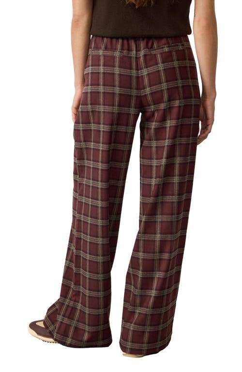 Next Check Plaid Wide Leg Drawstring Pants In Burgundy