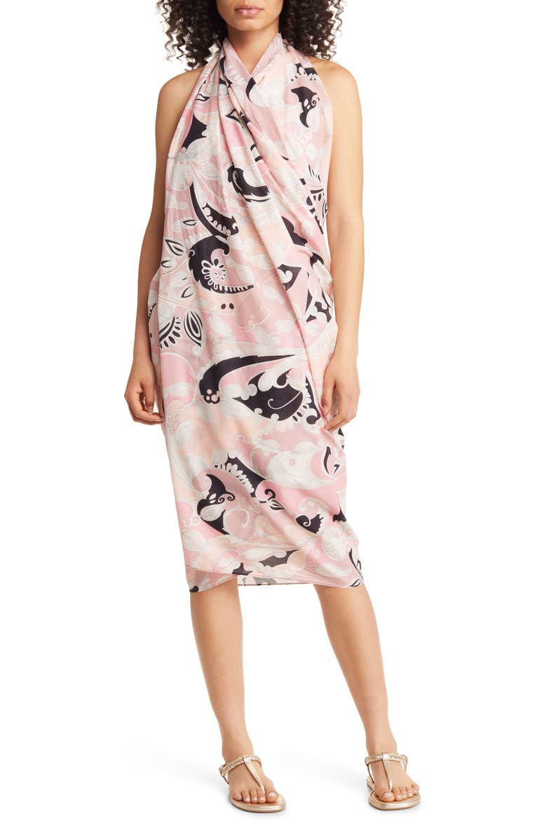 Petulla Paisley Cotton Beach Sarong, Alternate, color, LIGHT PINK