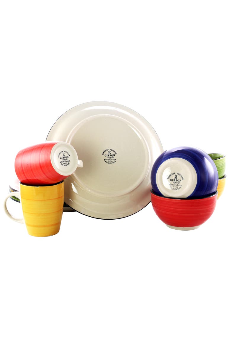 Gibson Color Vibes 12 Piece Handpainted Stoneware Dinnerware Set, Alternate, color, Yellow