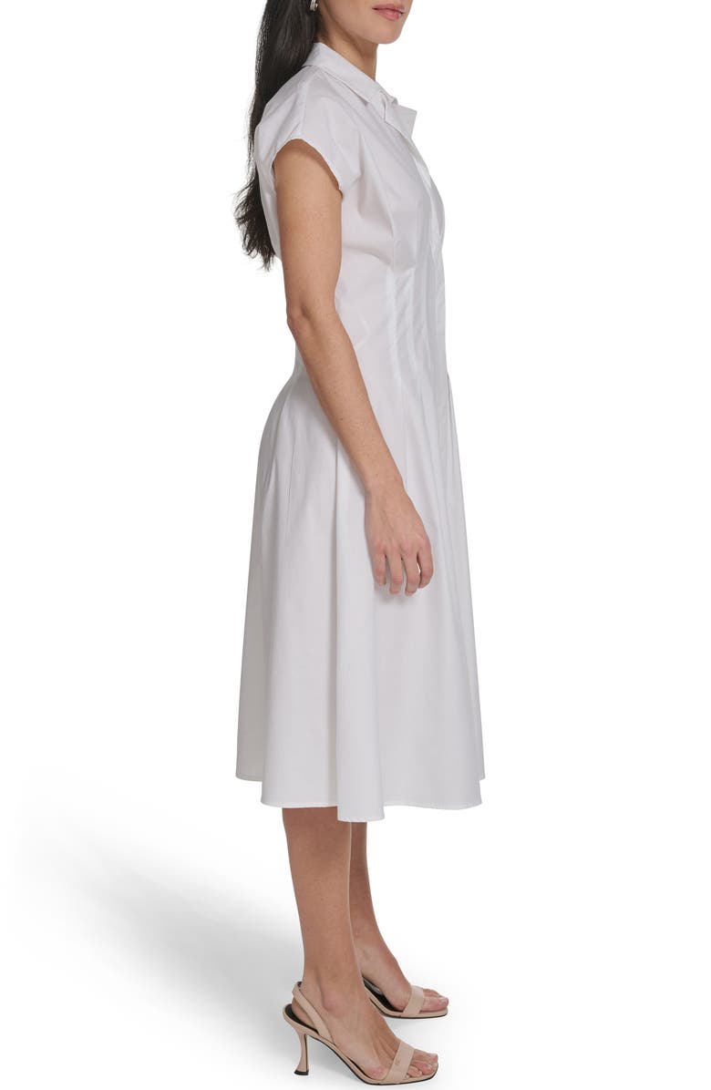 Calvin Klein Cap Sleeve Cotton Blend A-Line Shirtdress, Alternate, color, White
