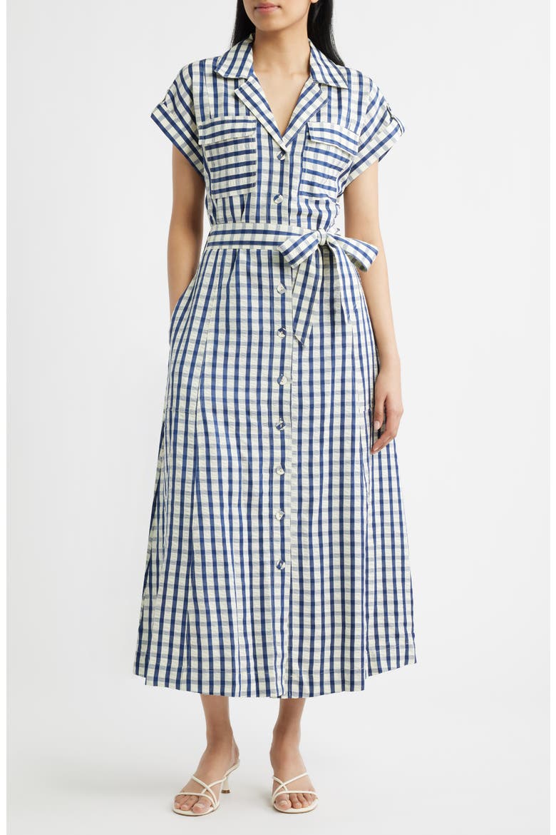 Portia Stripe Maxi Shirtdress, Main, color, BLUE CHECK
