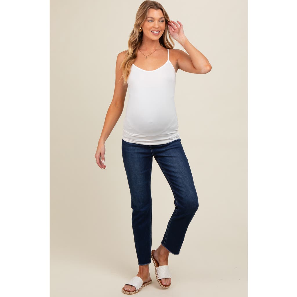 Pinkblush Cut Hem Slim Straight Maternity Jeans In Blue