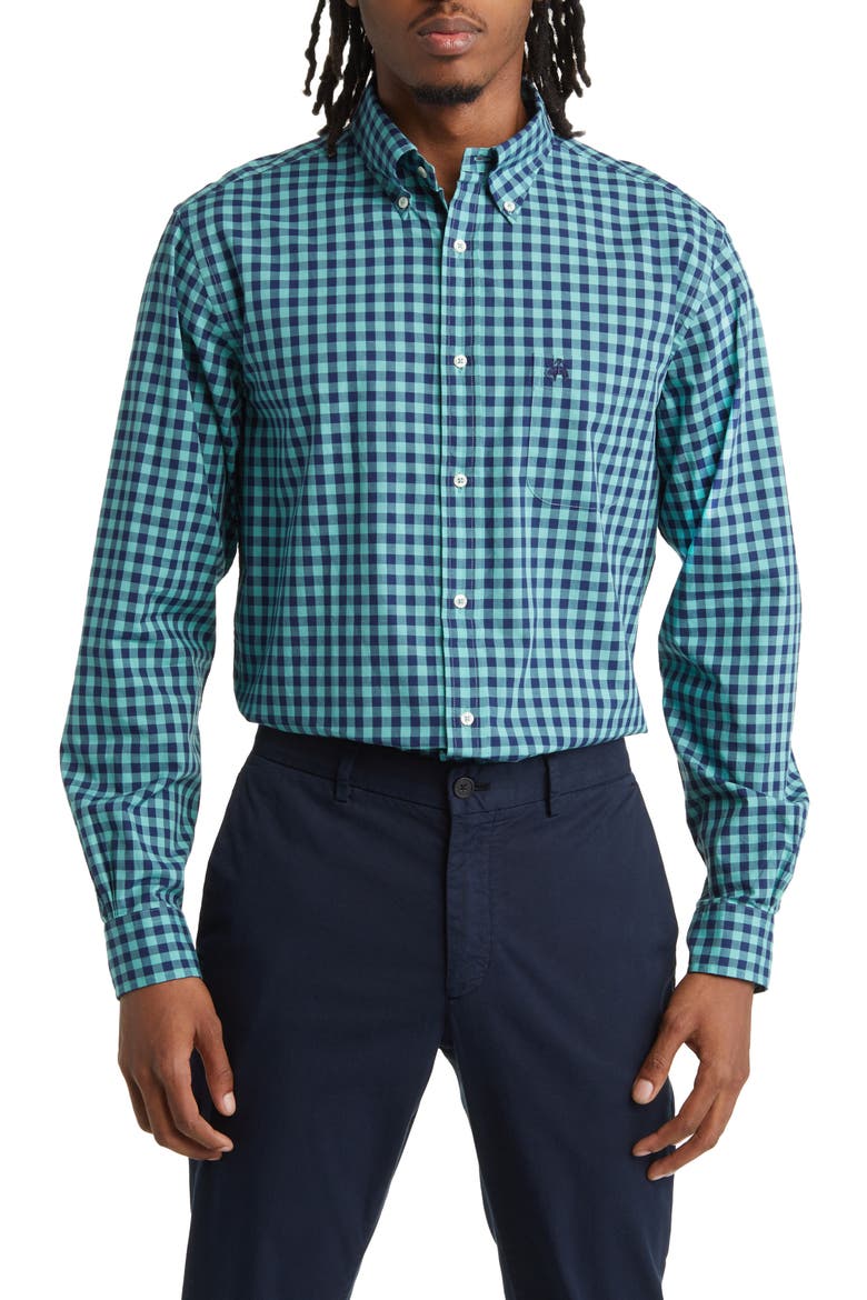 Gingham Check Button-Down Shirt, Main, color, GINGGREEN