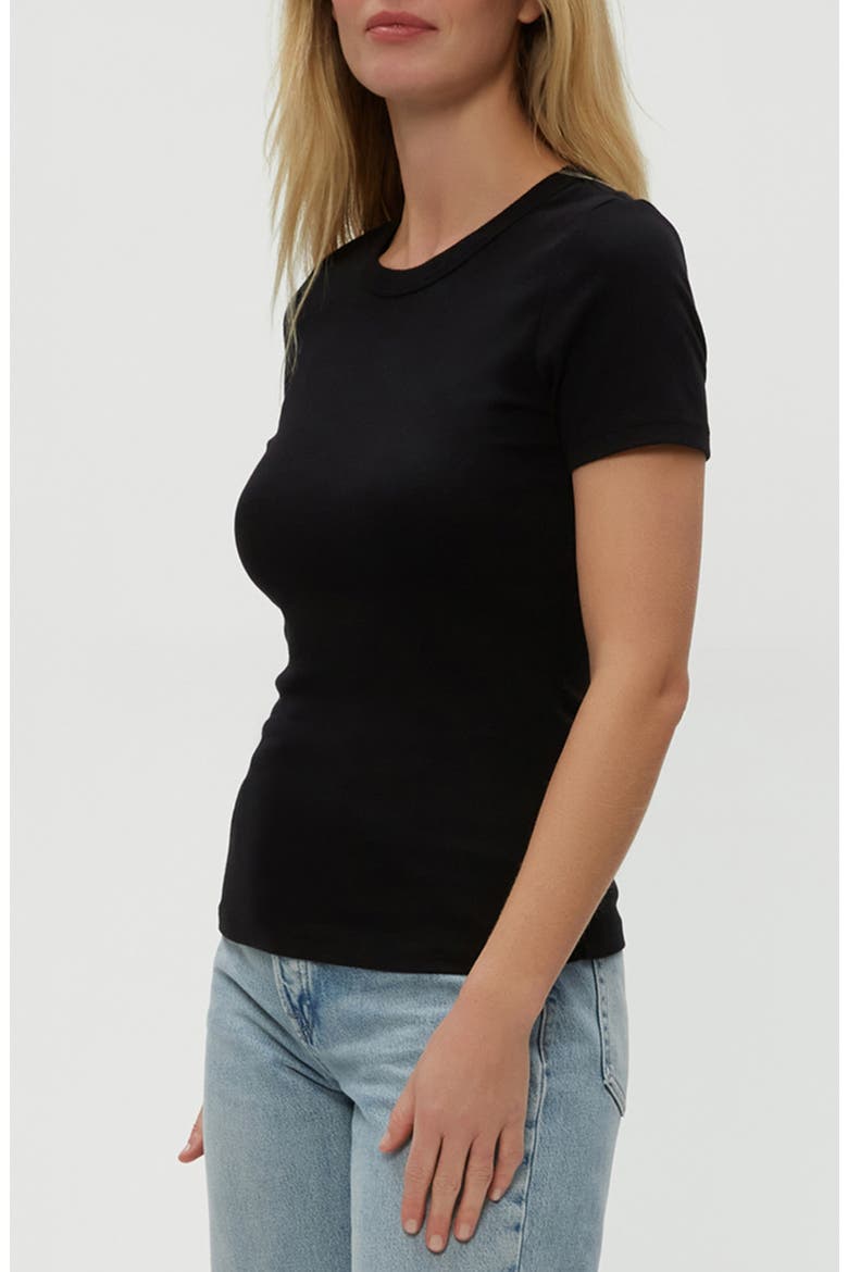 Rico Crewneck Strech Cotton Blend Rib T-Shirt, Alternate, color, BLACK