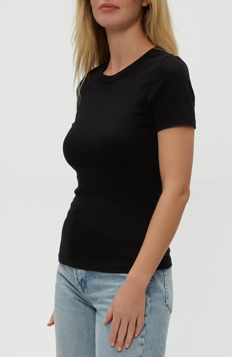 Michael Stars Rico Crewneck Strech Cotton Blend Rib T-Shirt, Alternate, color, Black