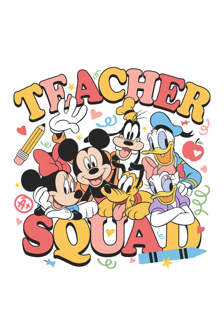 Women's Colorful Teacher Squad Short Sleeve Straight Fit T-Shirt, Alternate, color, White