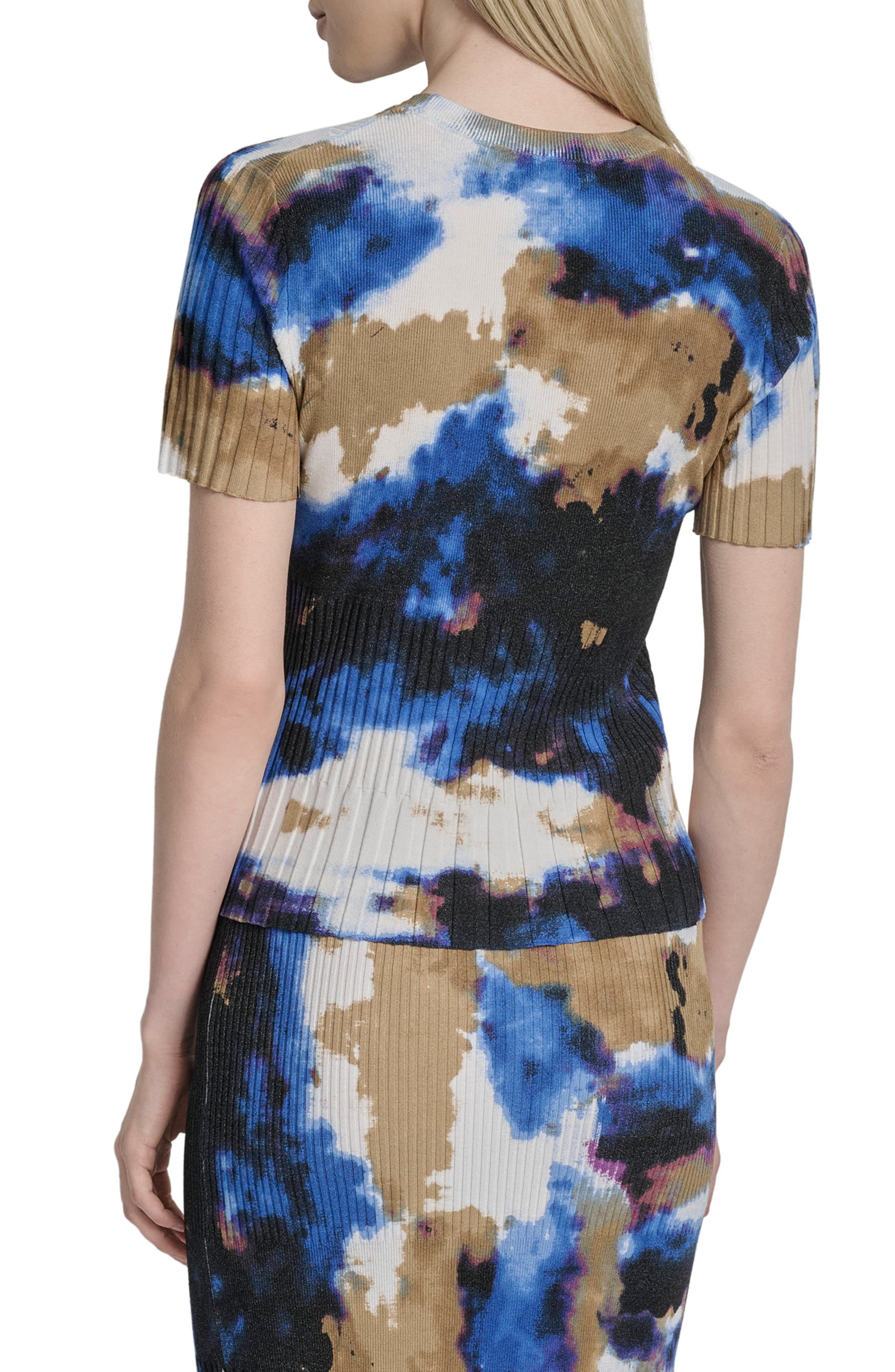 Print Mix Rib Short Sleeve Sweater - image 2