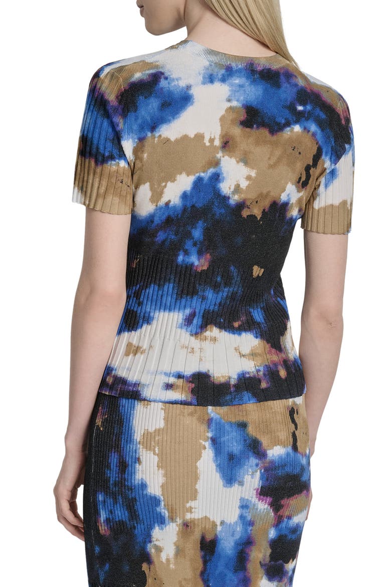 Print Mix Rib Short Sleeve Sweater, Alternate, color, CLOUDED IN