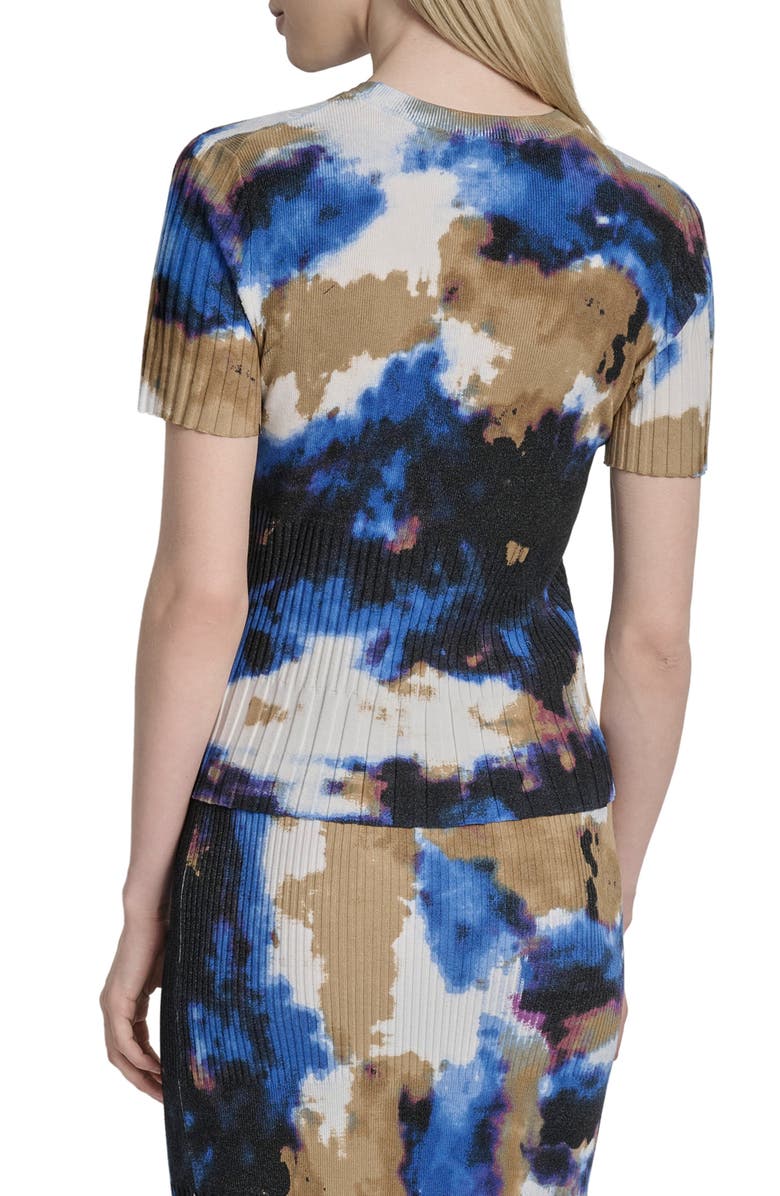 DKNY Print Mix Rib Short Sleeve Sweater, Alternate, color, Clouded In