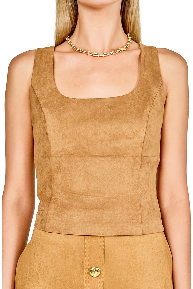 Faux Suede Sleeveless Top, Alternate, color, TAN