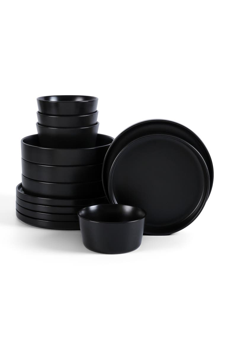 Celina Stoneware 24-Piece Dinnerware Set, Cereal and Dinner Bowls, Main, color, Black