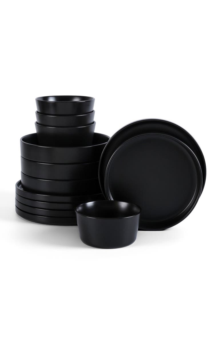 Stone Lain Celina Stoneware 24-Piece Dinnerware Set, Cereal and Dinner Bowls, Main, color, Black