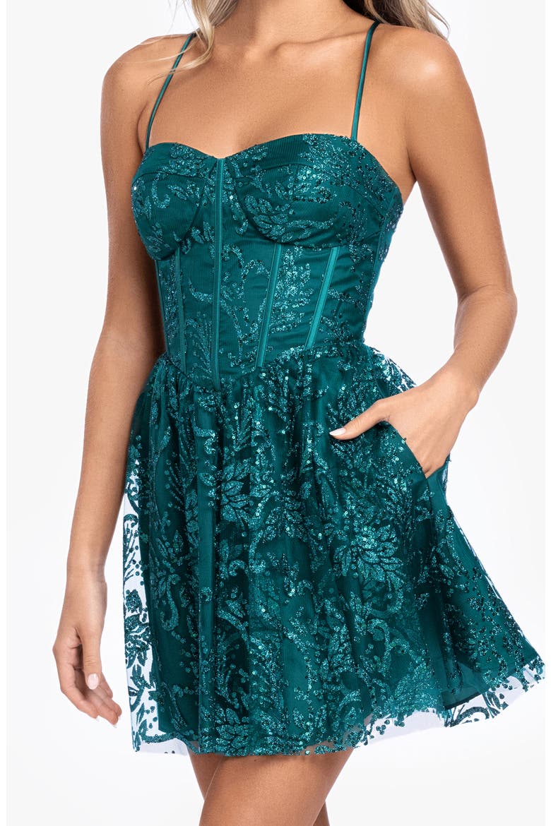 Sequin Corset Fit & Flare Cocktail Minidress, Alternate, color, TEAL