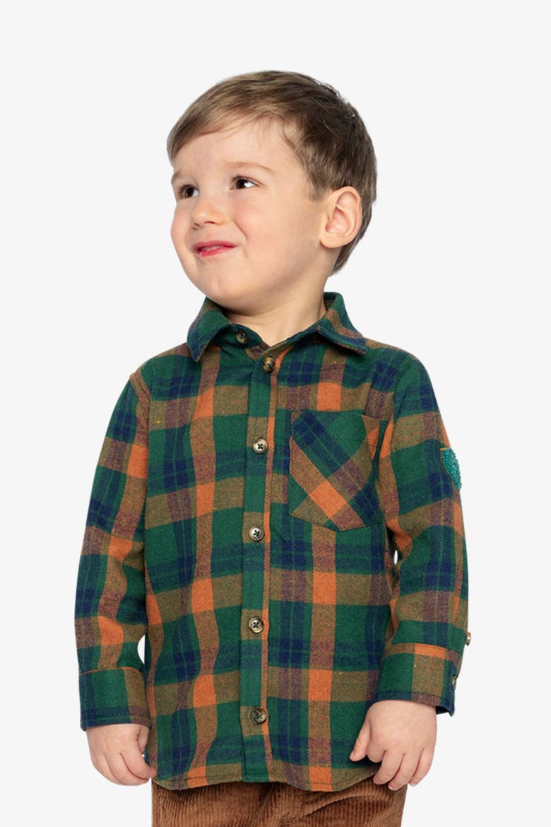 Plaid Button Front Collared Shirt, Alternate, color, Orange, Blue and Green Tiles