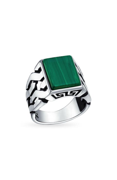 Men's Sterling Silver Semiprecious Stone Signet Ring