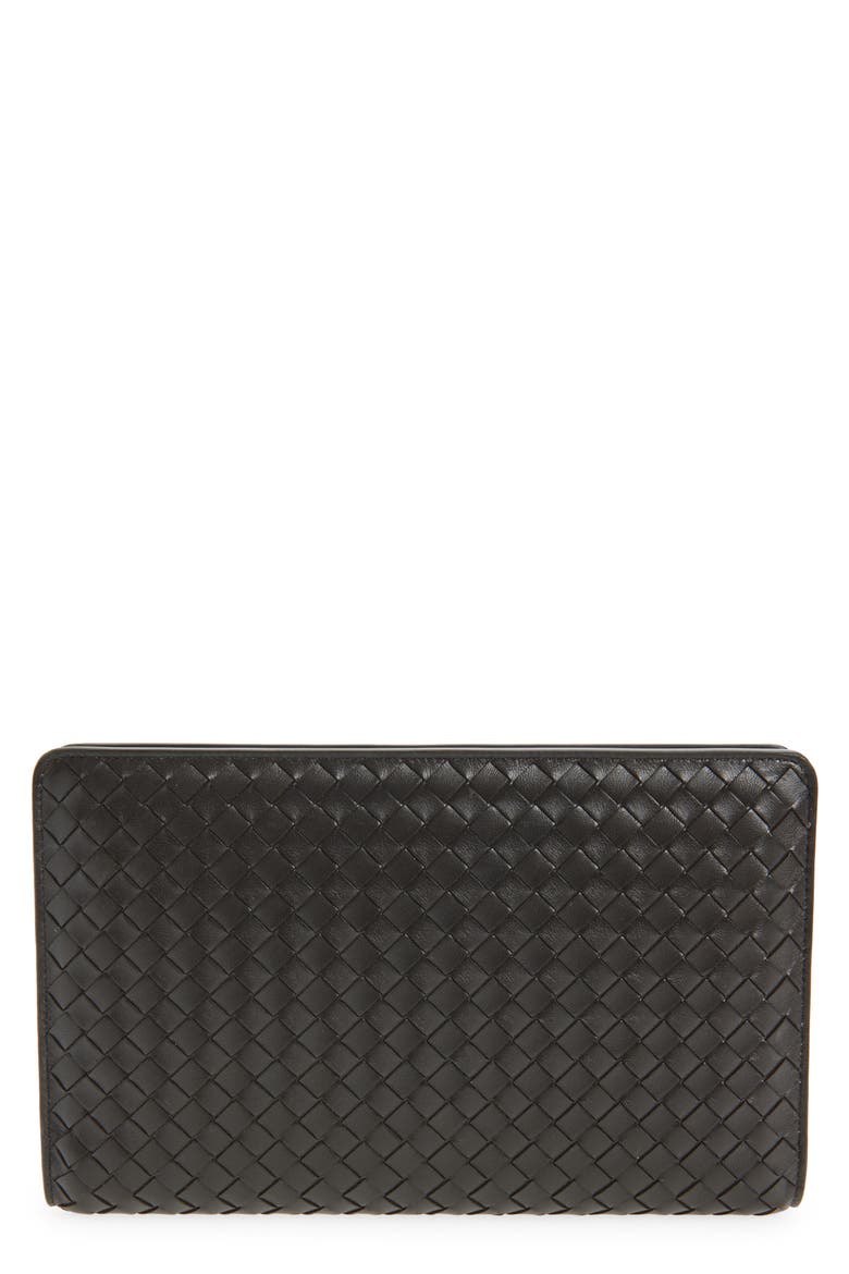 Agenda Intrecciato Leather Frame Clutch, Main, color, 2095 ESPRESSO-BRASS V