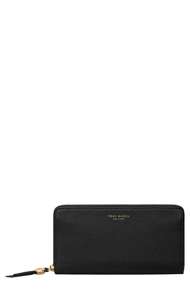 Tory Burch Romy Leather Zip Around Continental Wallet, Main, color, Black