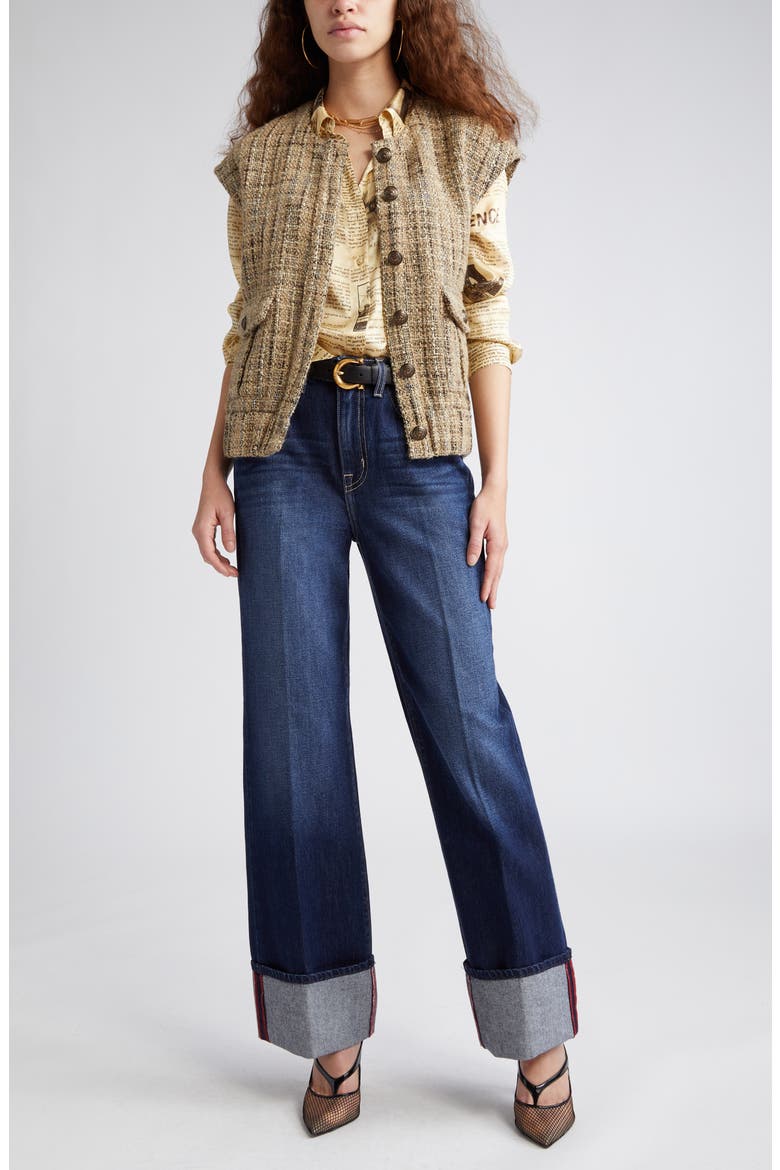 Miley High Waist Cuff Wide Leg Jeans, Main, color, DENMARK