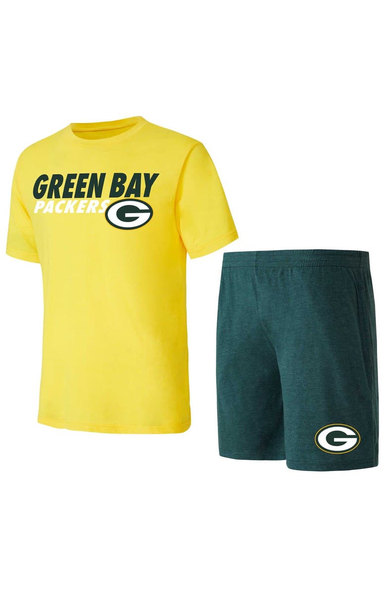 CONCEPTS SPORT Men's Concepts Sport Green/Gold Green Bay Packers Meter T-Shirt & Shorts Sleep Set, Alternate, color,