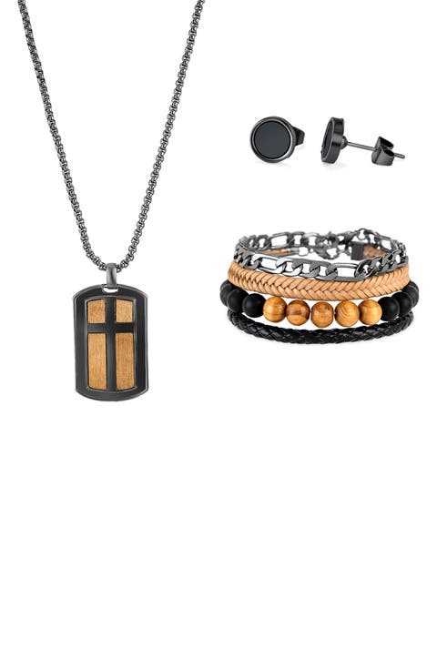 Men's Necklace, Bracelets & Earrings Gift Set