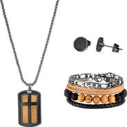 AMERICAN EXCHANGE Men's Necklace, Bracelets & Earrings Gift Set