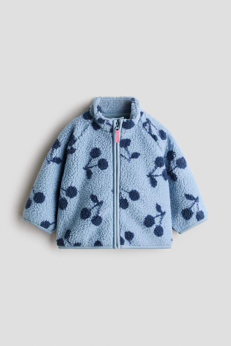 Printed Teddy Jacket, Alternate, color, Light dusty blue/cherries
