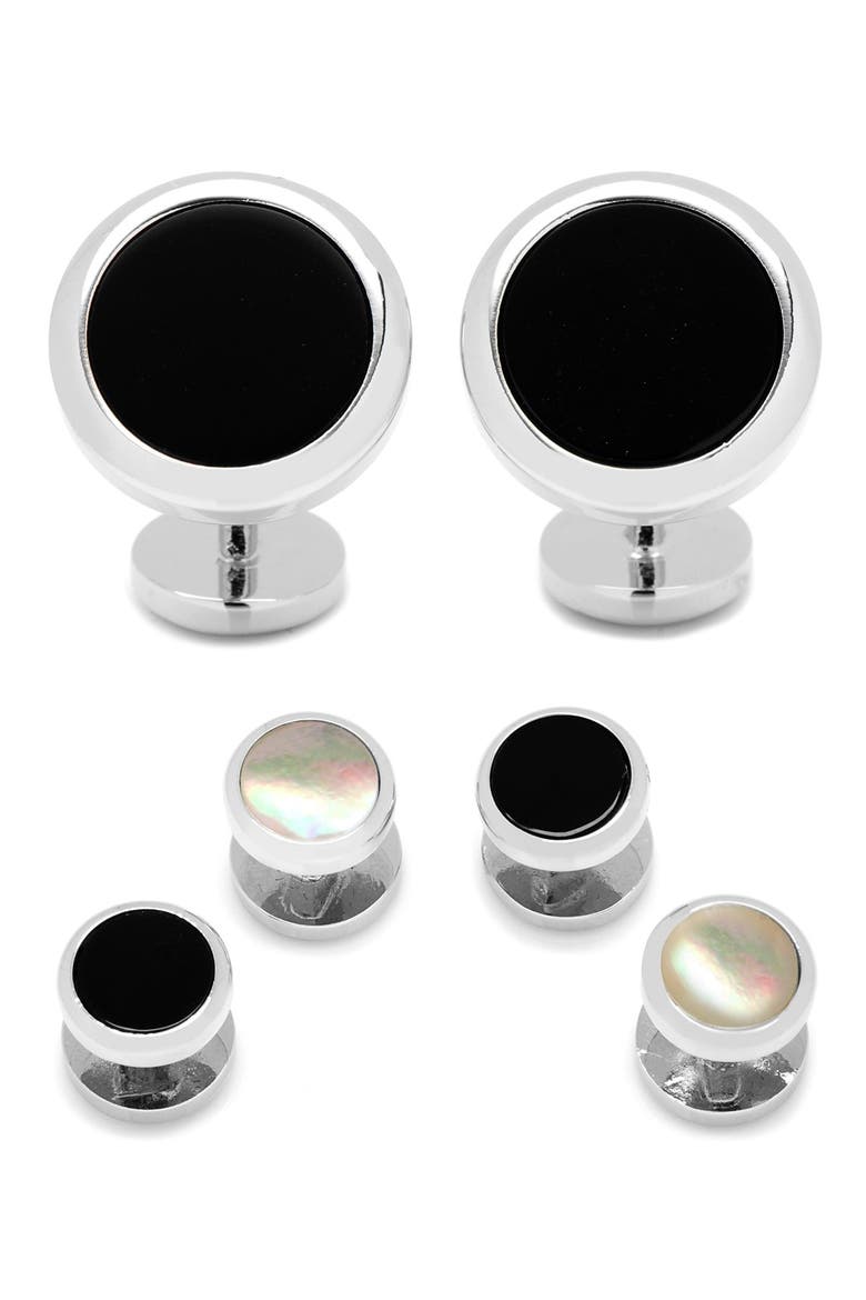 Ox and Bull Trading Co. Onyx Cuff Links & Shirt Stud Set, Main, color, BLACK