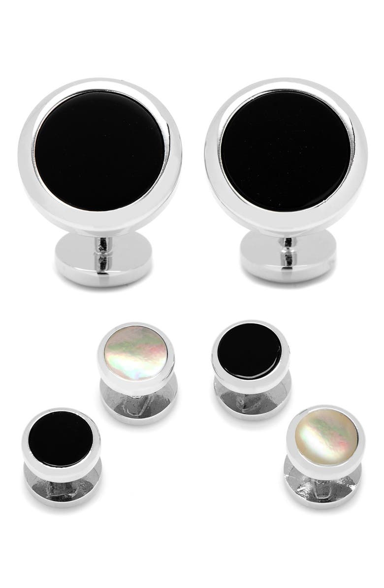 Cufflinks, Inc. Ox and Bull Trading Co. Onyx Cuff Links & Shirt Stud Set, Main, color,