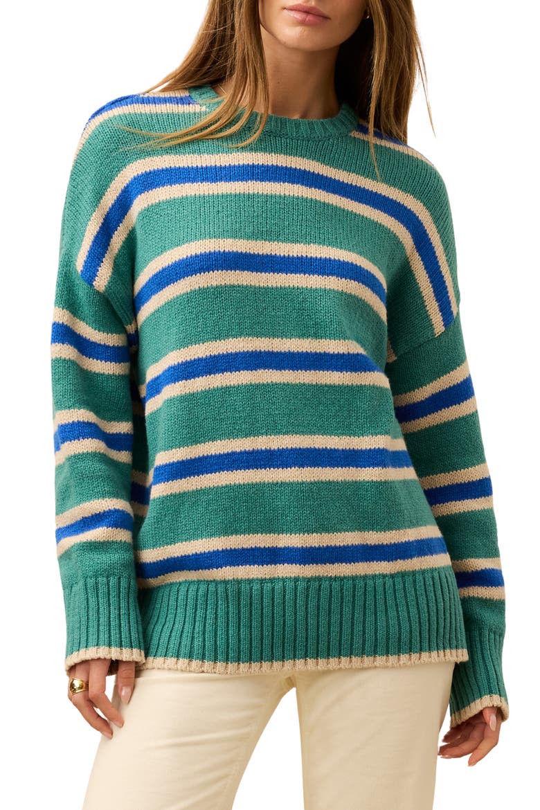 Summit Heirloom Organic Cotton Sweater, Main, color, SHORELINE GREEN STRIPE