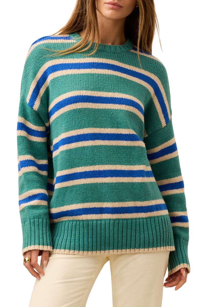 Faherty Summit Heirloom Organic Cotton Sweater, Main, color, Shoreline Green Stripe