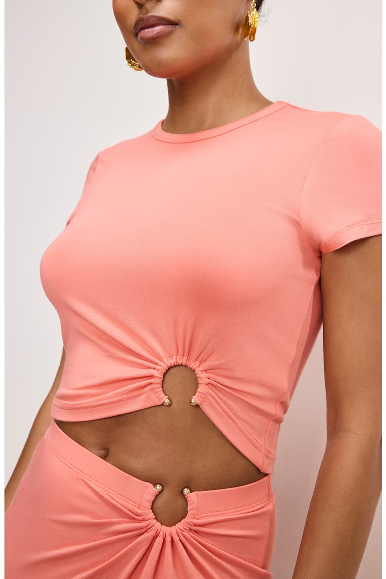 Metal Ring Jersey Crop Top, Alternate, color, CORAL002