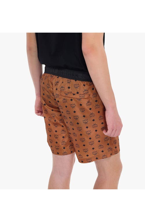 Mcm Monogram Print Swim Trunks In Cognac