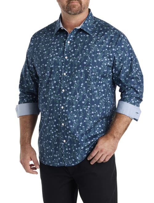 Synrgy By Dxl Big & Tall Floral Print Sport Shirt In Blue