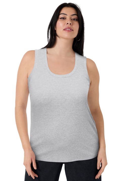 June + Vie Ribbed Scoopneck Tank Top In Gray