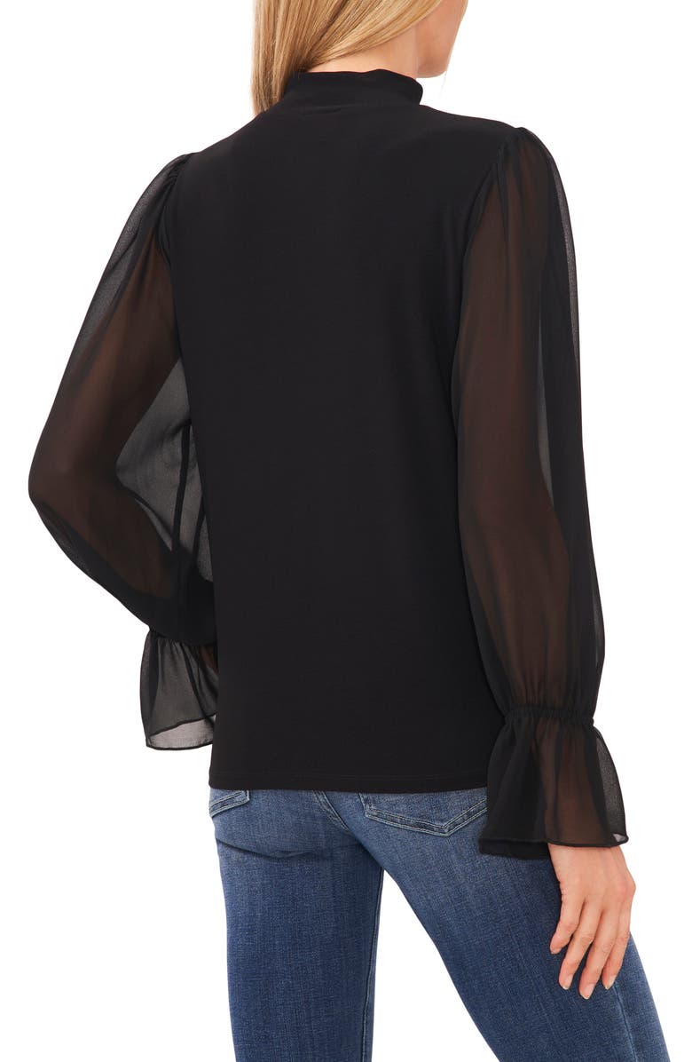 CeCe Sheer Sleeve Mock Neck Mixed Media Top, Alternate, color, 