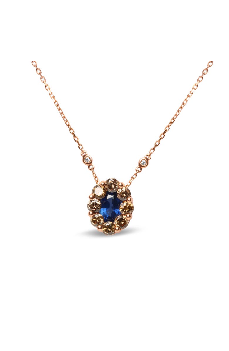 Haus of Brilliance 18K Rose Gold 5/8 Cttw Diamond and 7 x 4mm Oval Blue Sapphire Pendant Necklace, Main, color, Pink