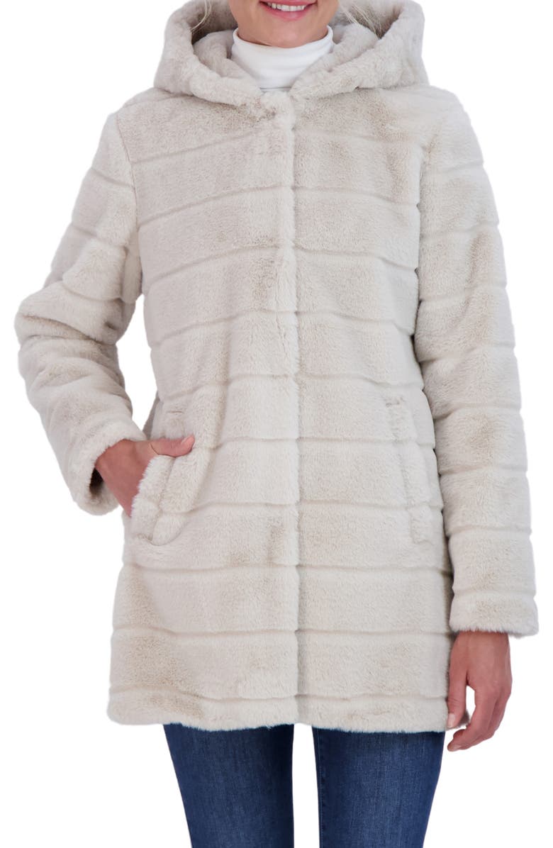 Sebby Hooded Faux Fur Jacket, Alternate, color, Beige