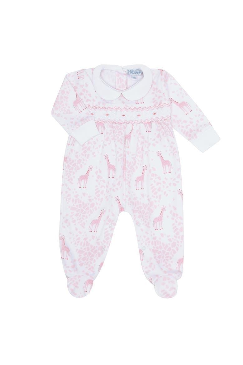 Pink Giraffe Print Smocked Footie - Baby, Alternate, color, Pink