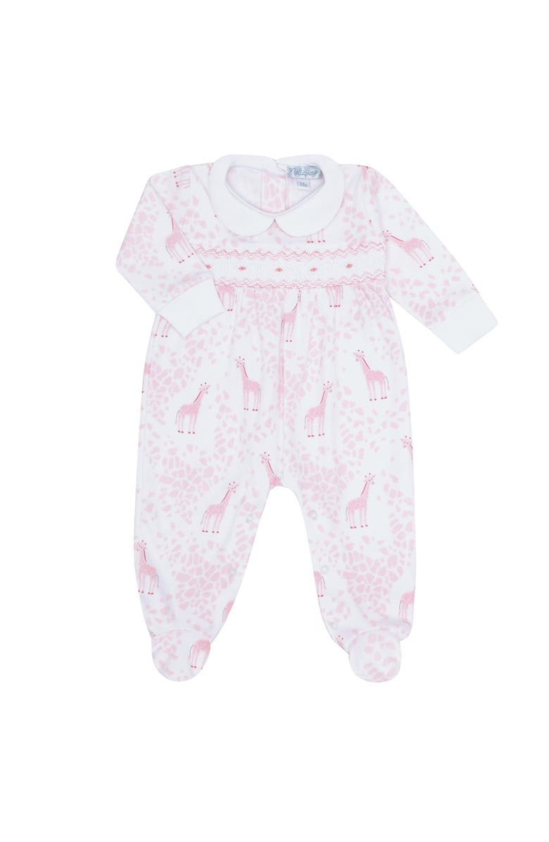 Nellapima Pink Giraffe Print Smocked Footie - Baby, Alternate, color, Pink
