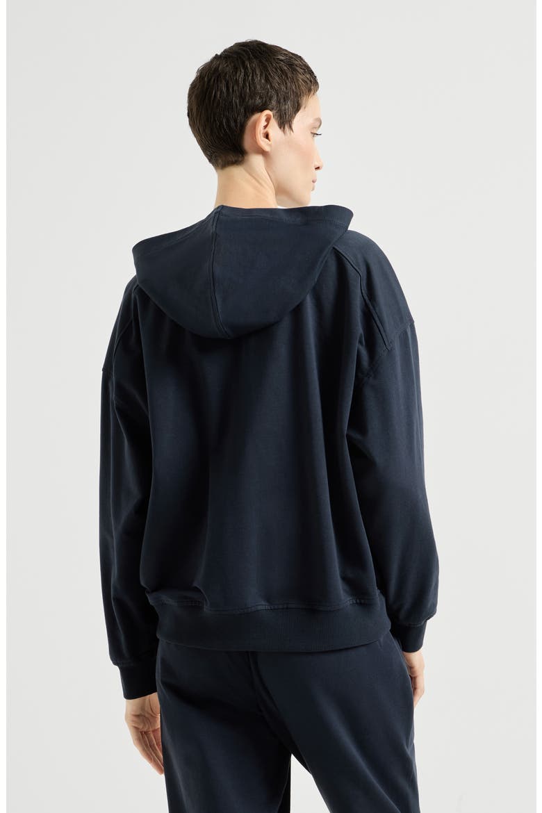 Stretch cotton lightweight French terry hooded sweatshirt with zipper and shiny trims, Alternate, color, Blue