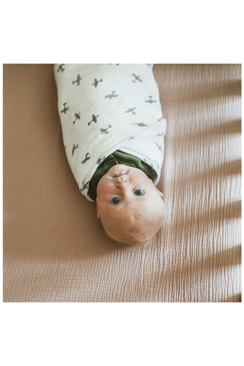 Organic Cotton Muslin Swaddle Blanket, Alternate, color, PEWTER PLANES