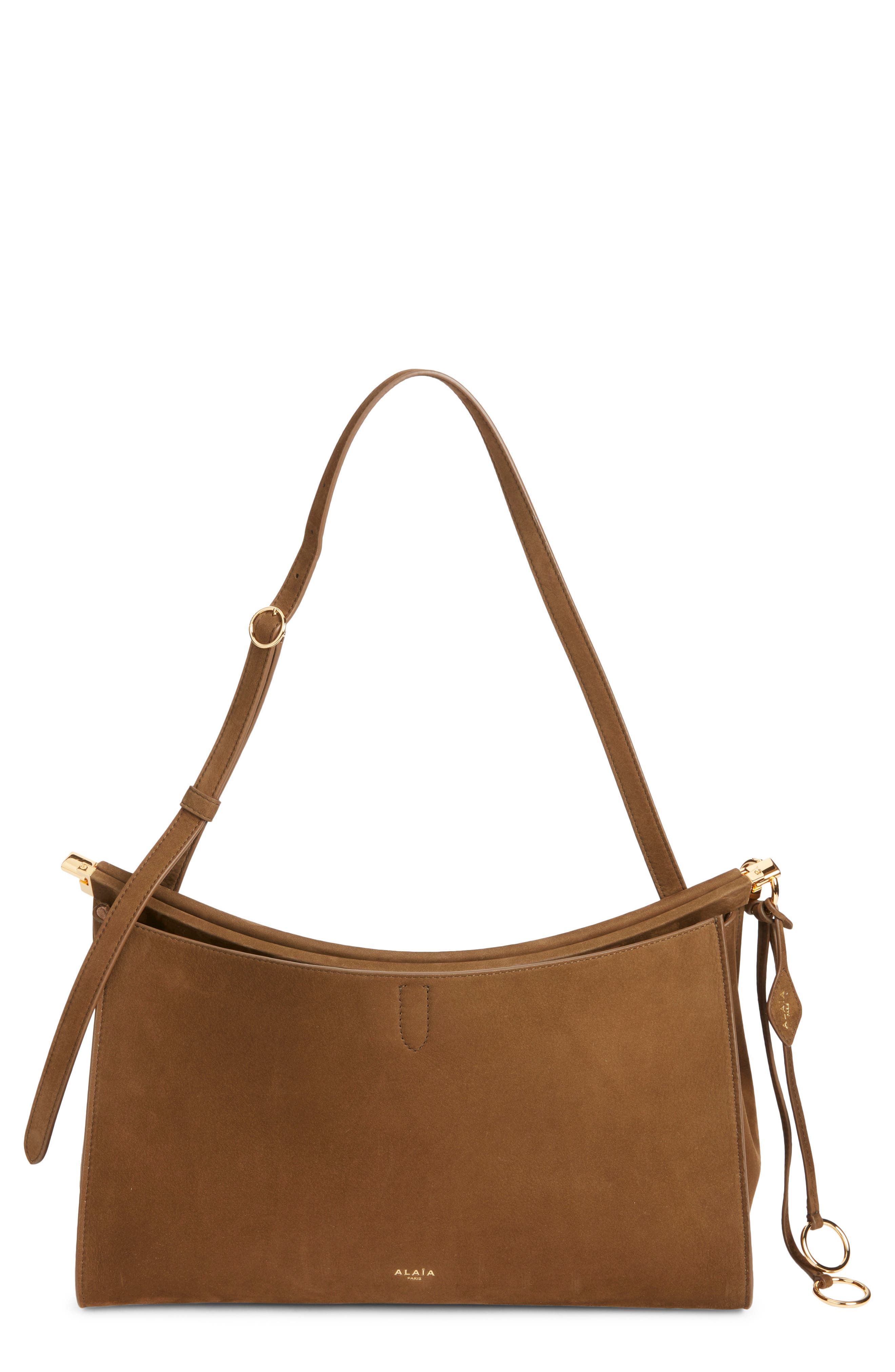 Alaïa Le Click Pocket Nubuck Leather East/West Shoulder Bag, Main, color, Khaki