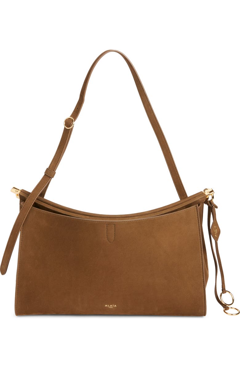 Alaïa Le Click Pocket Nubuck Leather East/West Shoulder Bag, Main, color, Khaki