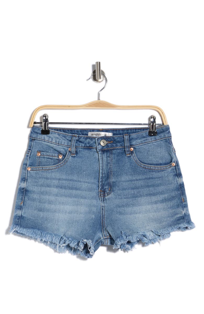 Madden Girl Festival Denim Shorts, Main, color, Medium Wash