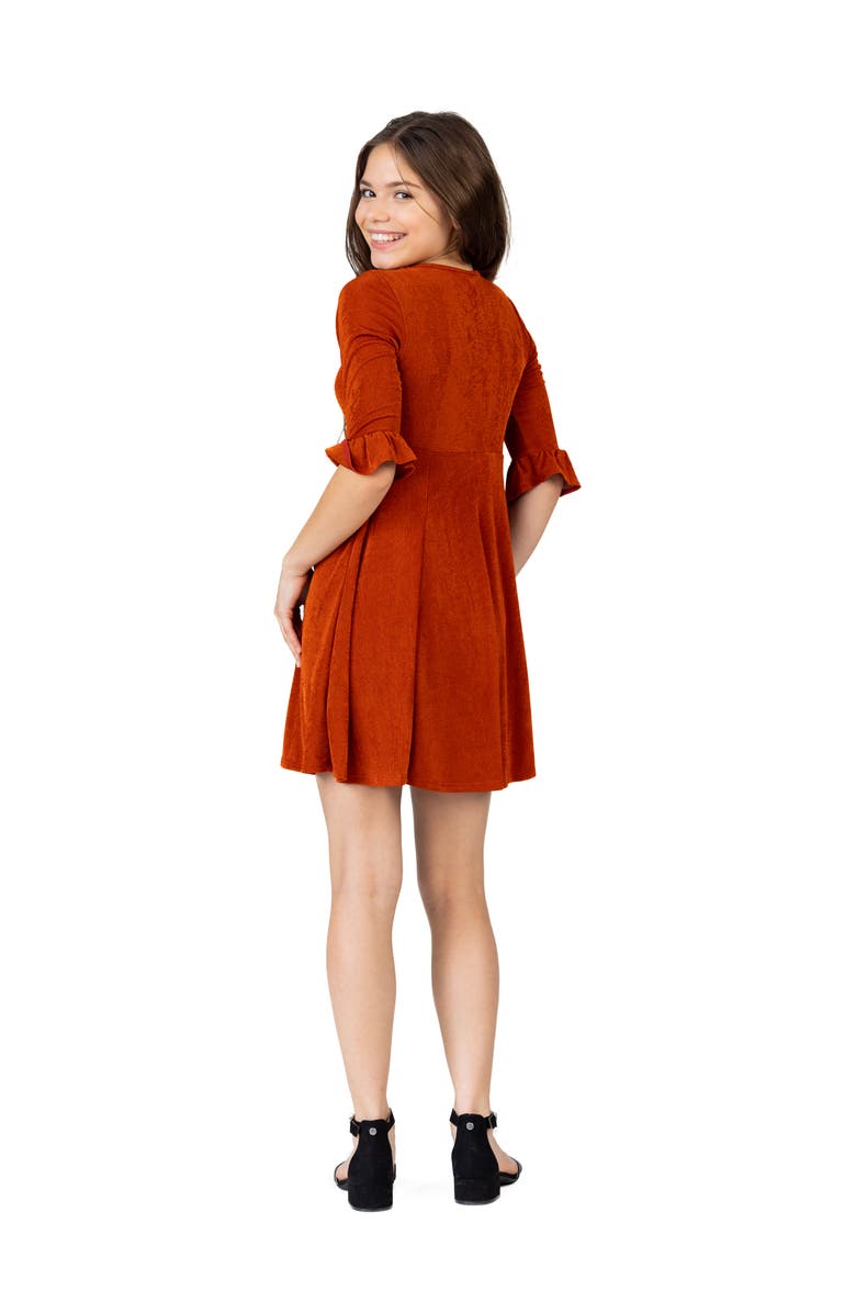 24sevenKid Elbow Length Sleeve Fit and Flare Party Dress, Alternate, color, Rust